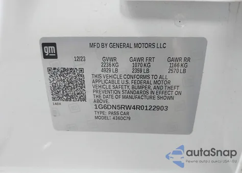 2024 Cadillac Ct5 Premium Luxury z USA, uszkodzony, nr VIN 1G6DN5RW4R0122903